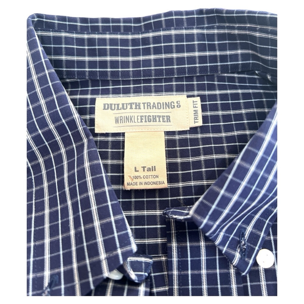 Duluth Trading Co men’s long sleeve button up size large tall blue and‎ white